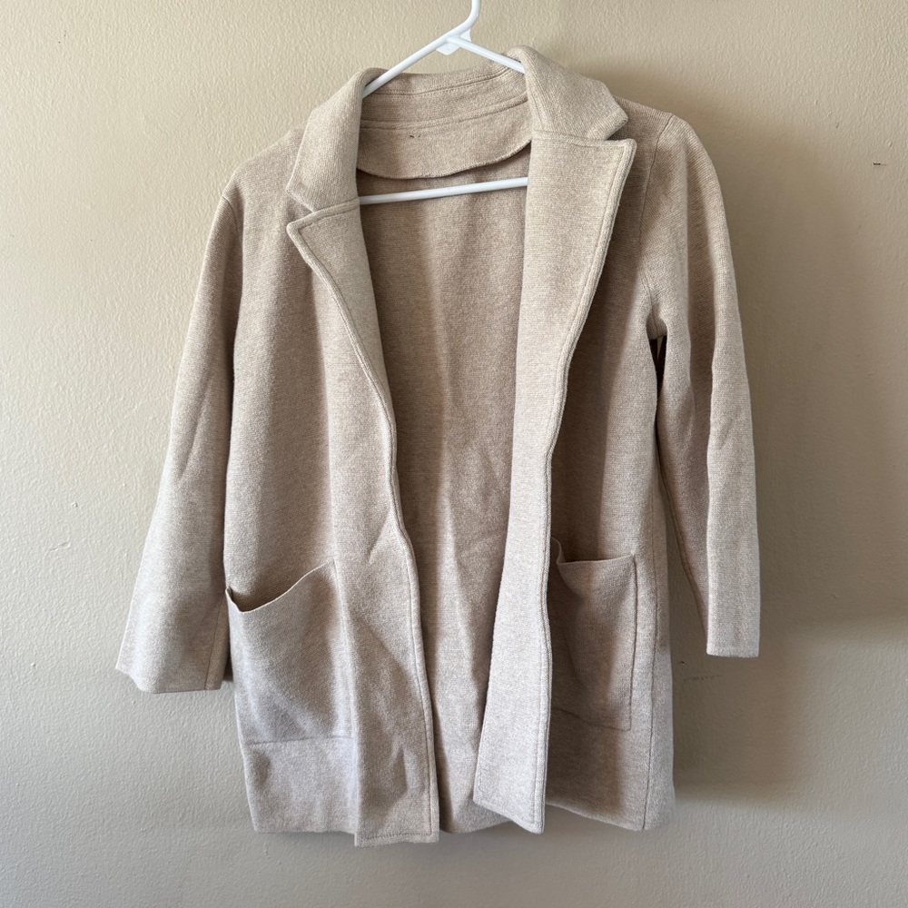 J. Crew Oatmeal Beige Cotton Wool Blend Sweater Blazer Cardigan Coatigan size S